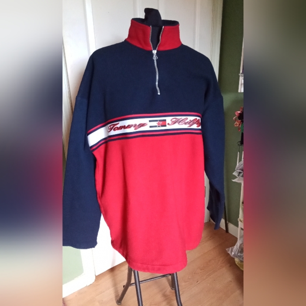 Tommy Hilfiger Men's Zip-Up Sweater in Navy and Red